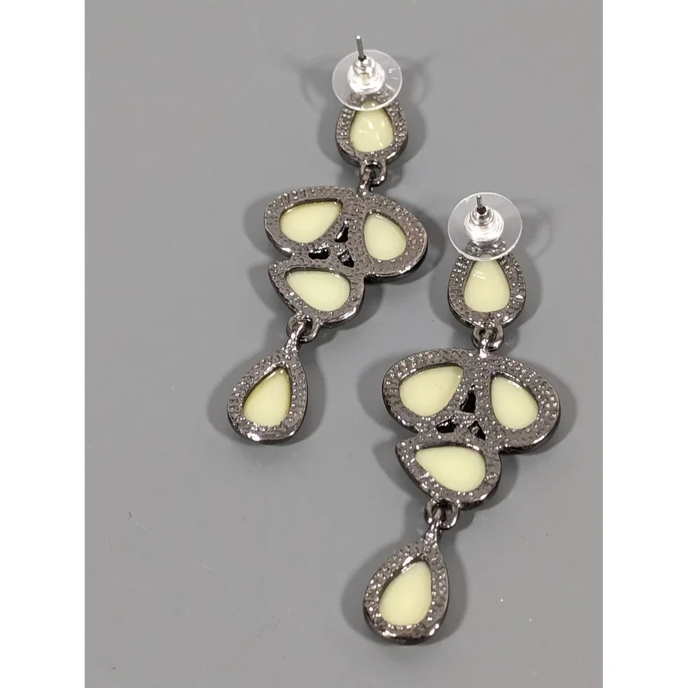 Gunmetal Gray Green Faceted Chandelier Dangle‎ Earrings Boho Statement Pierced